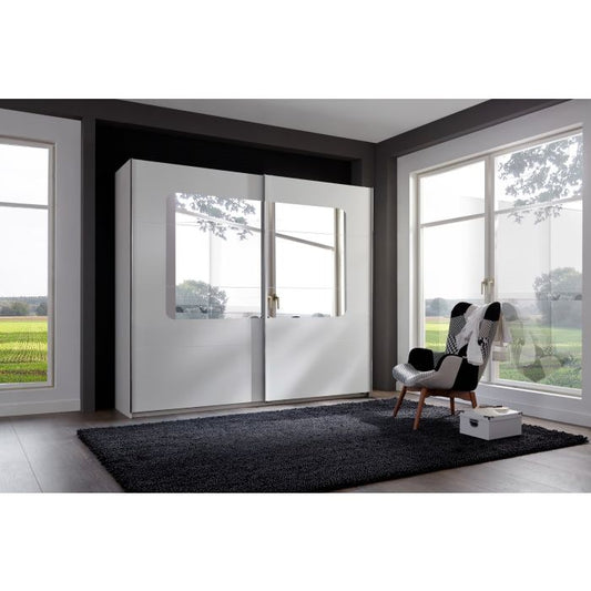 Berten 225cm 2 Door Mirrored Sliding Wardrobe in White | Contemporary Elegance | Furco