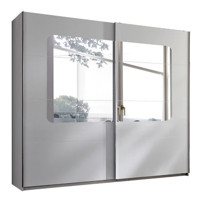 Berten 225cm 2 Door Mirrored Sliding Wardrobe in White | Contemporary Elegance | Furco