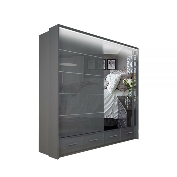 FURCO | Cecilia High Gloss | Grey 2 Door Sliding Wardrobe | 208 cm | Modern & Chic Organization
