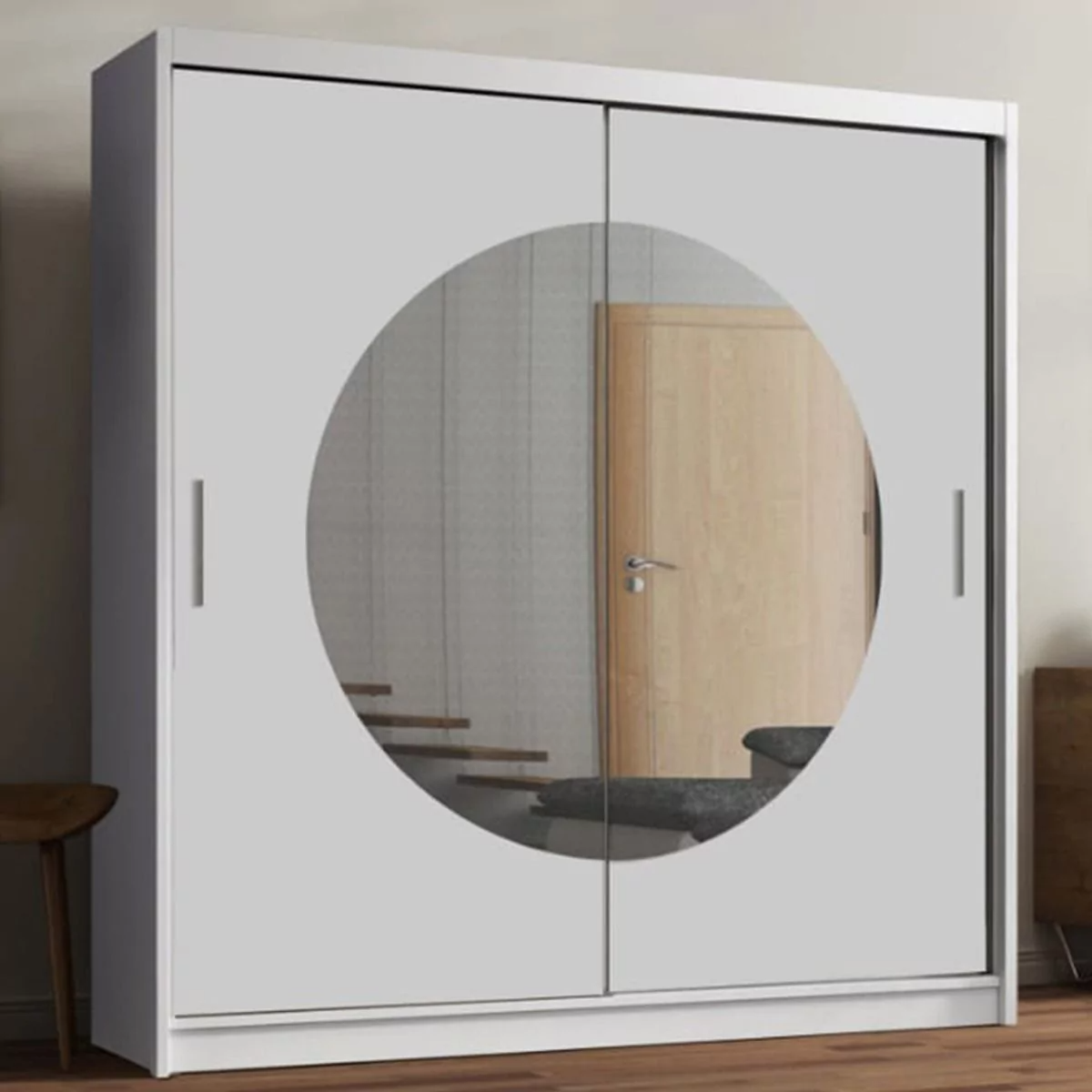 FURCO | Moon Sliding 2 Door Wardrobe | Crisp White | Available in 150/203 cm | Sleek & Functional