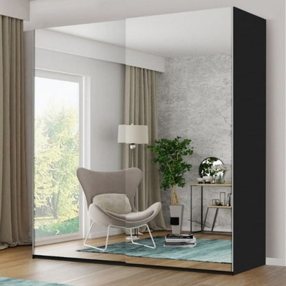 FURCO | Giovany 2 Door Mirrored Sliding Wardrobe | Sleek Black | 3 Size Options | Modern & Spacious