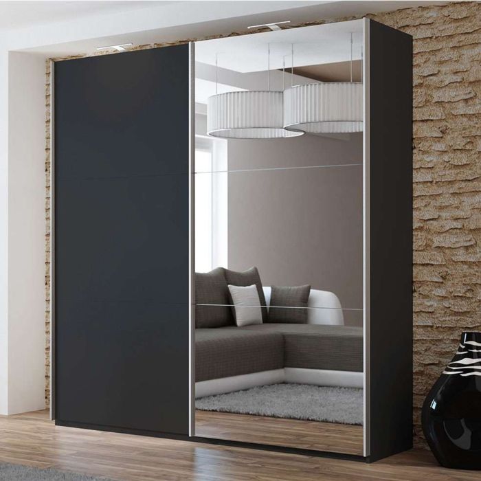 Boris Sliding 2 Door 200cm Wardrobe with Mirror - White