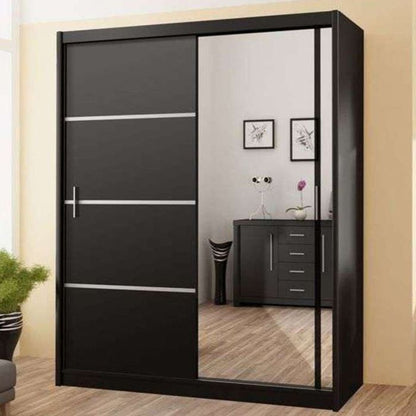 Broadland Sliding 2 Door 180cm Wardrobe with Mirror - Black