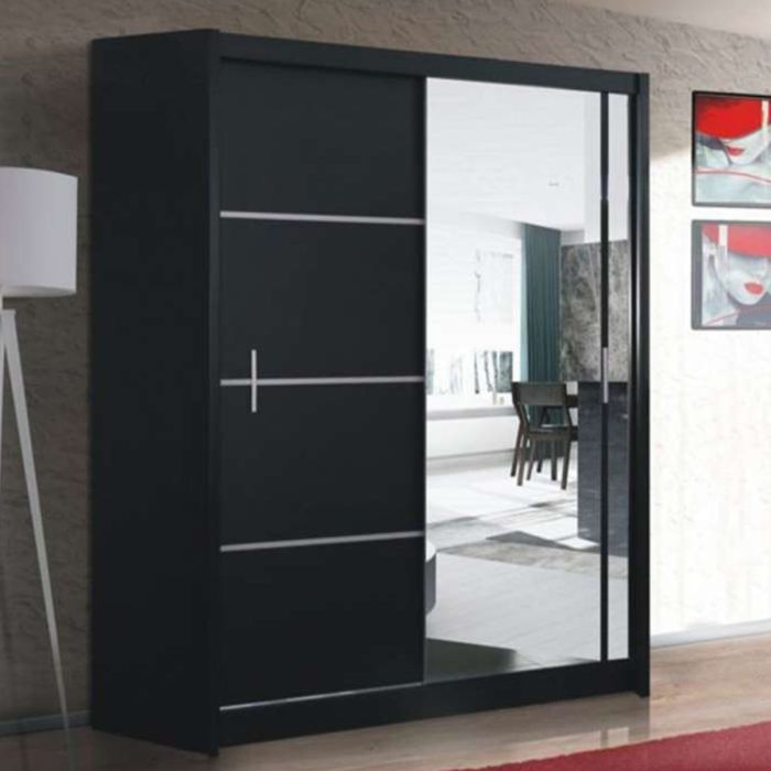 Broadland Sliding 2 Door 150cm Wardrobe with Mirror - Black