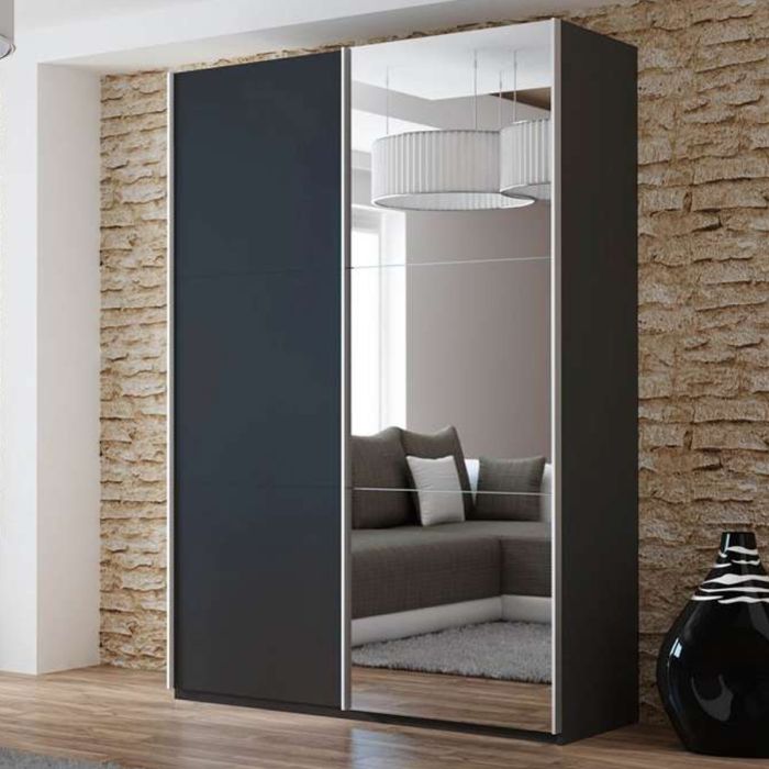 Boris Mirror Sliding 2 Door 150cm Wardrobe - Graphite Grey