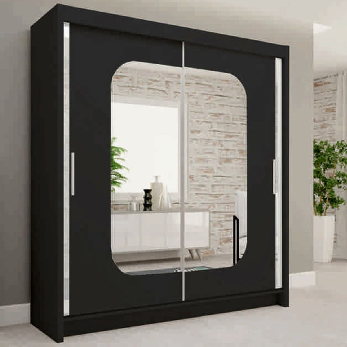 FURCO | Merica 2 Door Mirrored Sliding Wardrobe | Sophisticated Black | Available in 4 Sizes | Chic & Functional
