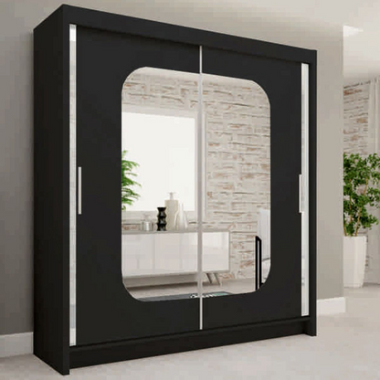 FURCO | Merica 2 Door Mirrored Sliding Wardrobe | Sophisticated Black | Available in 4 Sizes | Chic & Functional