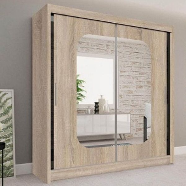 FURCO | Merica 2 Door Mirrored Sliding Wardrobe | Classic Oak | 4 Size Options | Timeless & Reflective Design