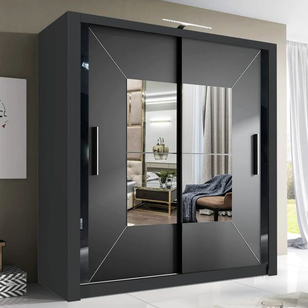 FURCO | Massapequa 2 Door Sliding Wardrobe | Classic Black | Modern & Space-Efficient Design