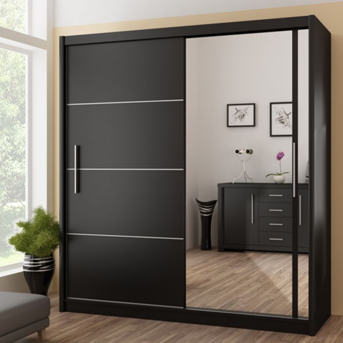 Broadland Sliding 2 Door 203cm Wardrobe with Mirror - Black