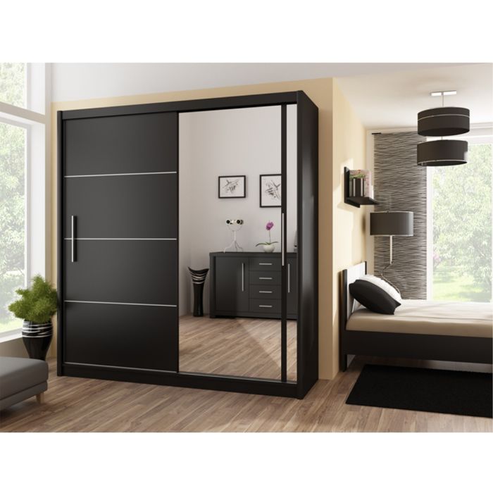 Broadland Sliding 2 Door 203cm Wardrobe with Mirror - Black