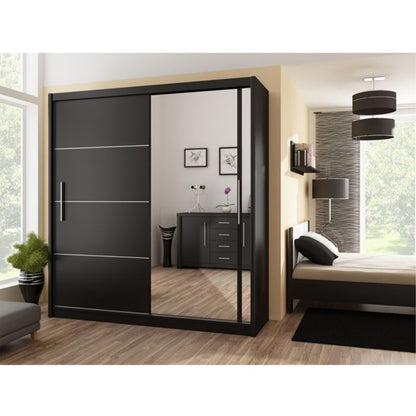 Broadland Sliding 2 Door 203cm Wardrobe with Mirror - Black