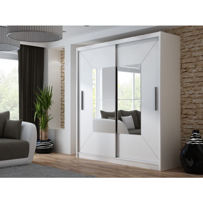 Boston Mirrored Sliding 2 Door Wardrobe - White