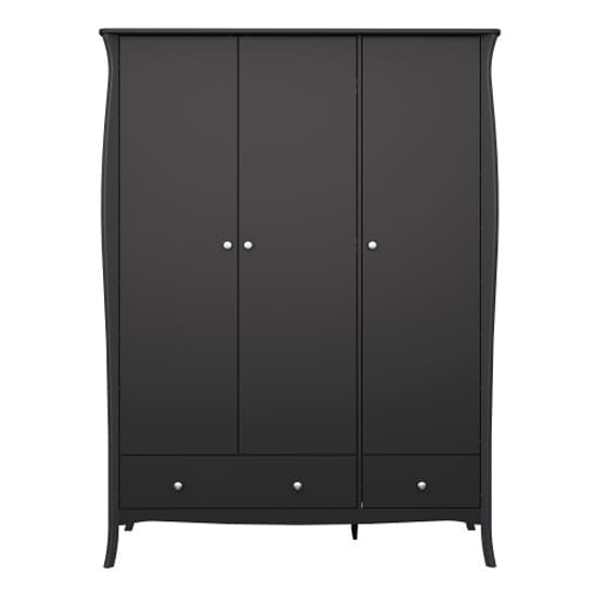 Braque Wooden Wardrobe With 3 Doors And 2 Drawers In Black