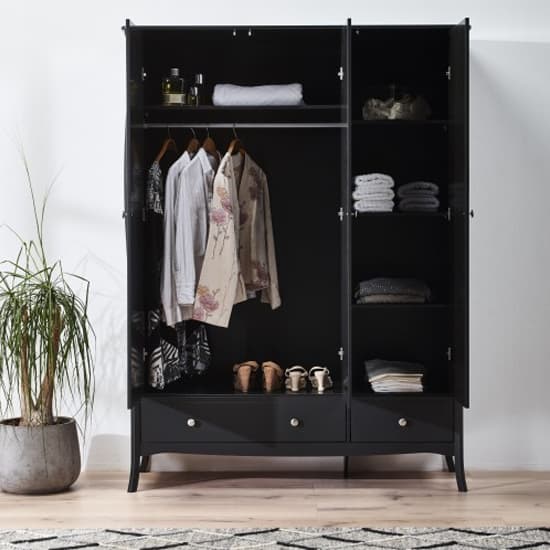 Braque Wooden Wardrobe With 3 Doors And 2 Drawers In Black