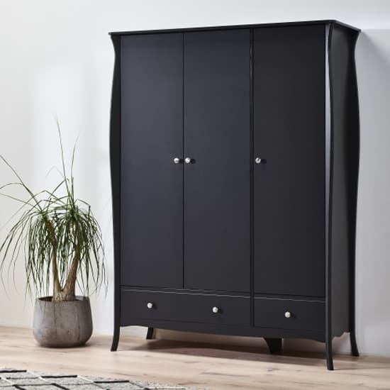 Braque Wooden Wardrobe With 3 Doors And 2 Drawers In Black