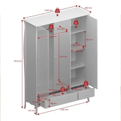 Braque Wooden Wardrobe With 3 Doors And 2 Drawers In Black