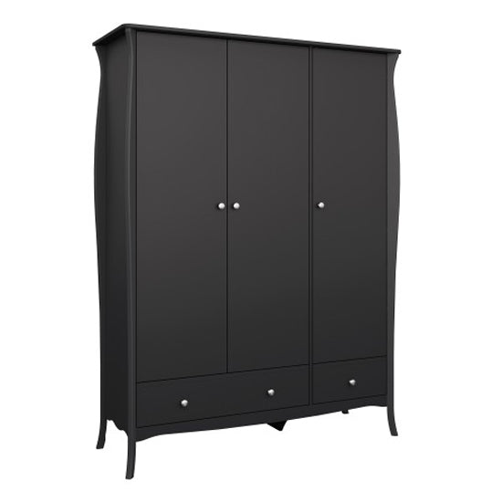 Braque Wooden Wardrobe With 3 Doors And 2 Drawers In Black