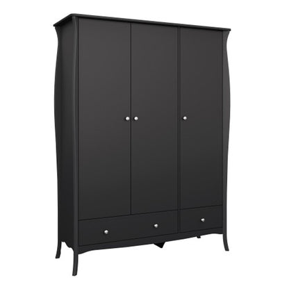 Braque Wooden Wardrobe With 3 Doors And 2 Drawers In Black