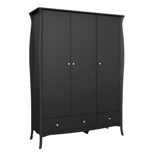 Braque Wooden Wardrobe With 3 Doors And 2 Drawers In Black