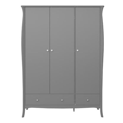 Braque Wooden Wardrobe With 3 Doors And 2 Drawers In Grey