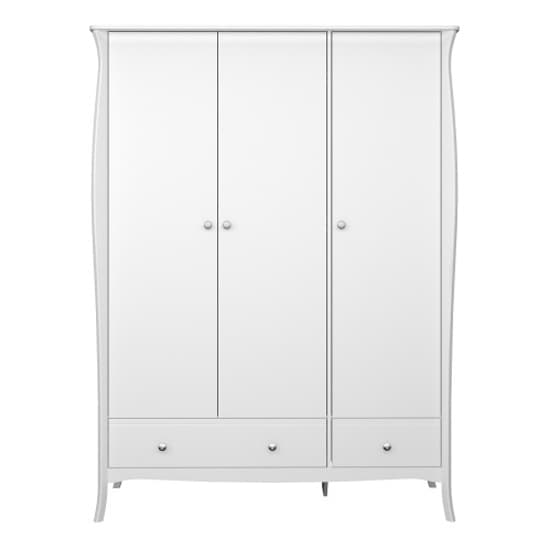 Braque Wooden Wardrobe With 3 Doors And 2 Drawers In White