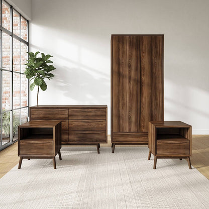 Walnut 4 Piece Bedroom Furniture Wardrobe Set - Frances