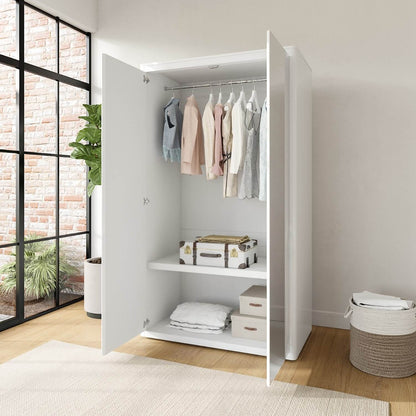 White Gloss Double 2 Door Wardrobe with Soft Close Doors - Lexi