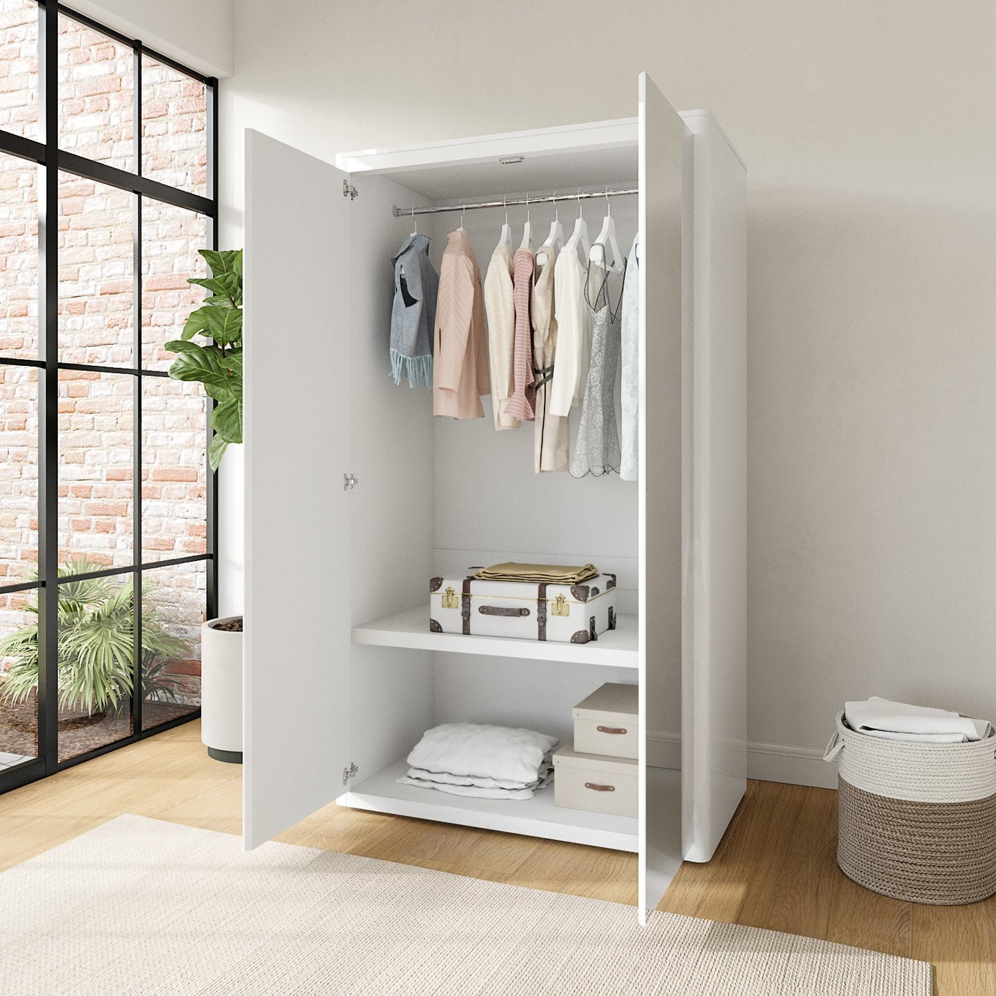 White Gloss Double Wardrobe with Soft Close Doors - Lexi