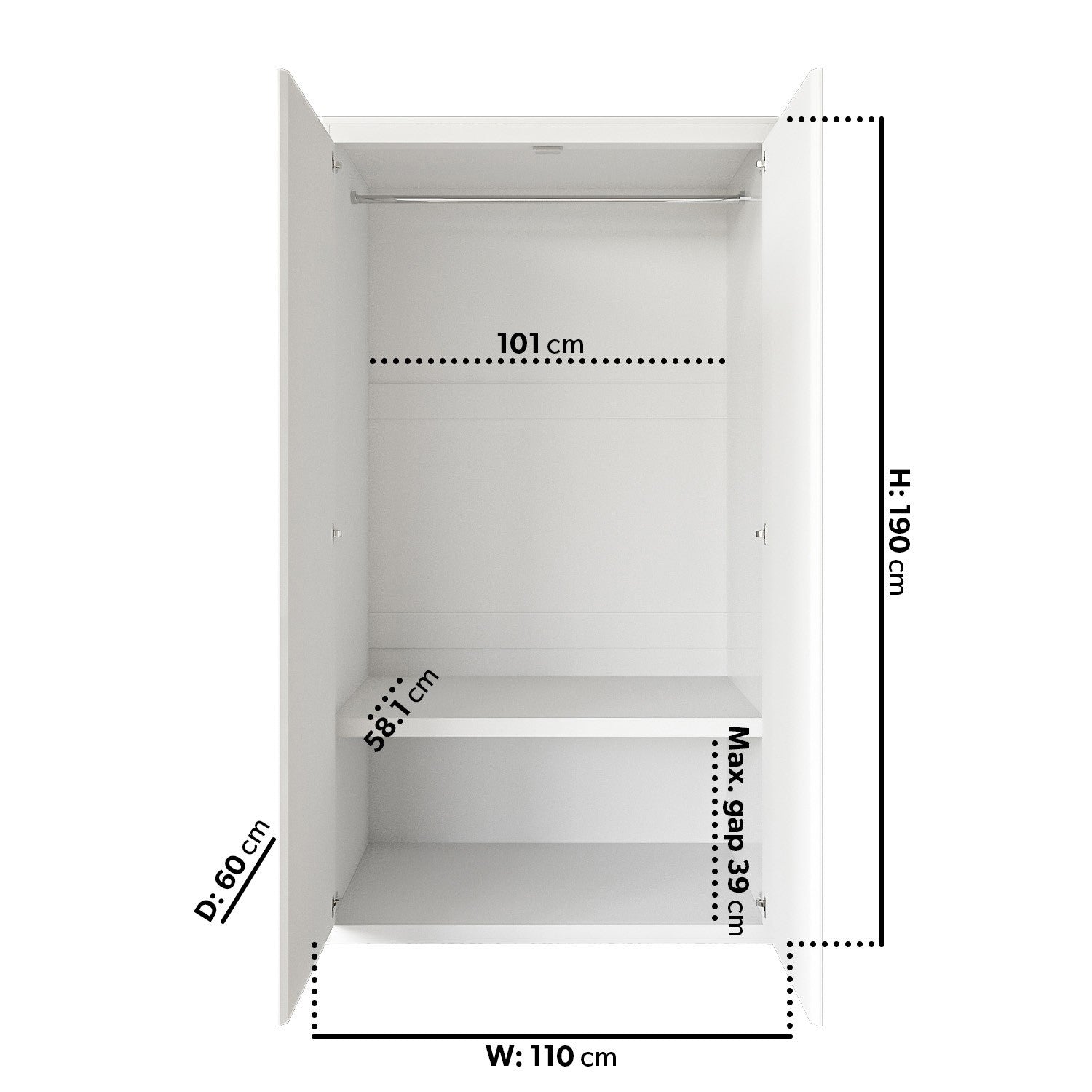 White Gloss Double Wardrobe with Soft Close Doors - Lexi