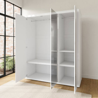 White Gloss 3 Door Wardrobe with Mirror and Soft Close Doors - Lexi
