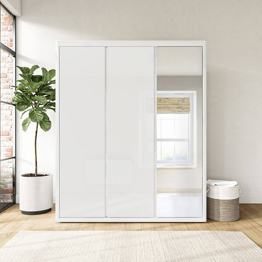 White Gloss 3 Door Wardrobe with Mirrors and Soft Close Doors - Lexi