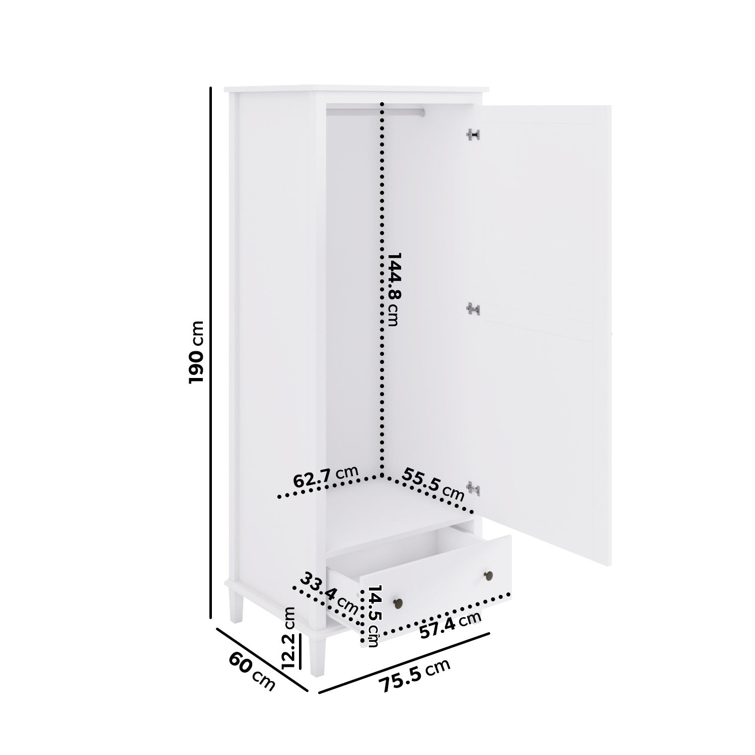 Kids White Single Wardrobe with Drawer - Marlowe
