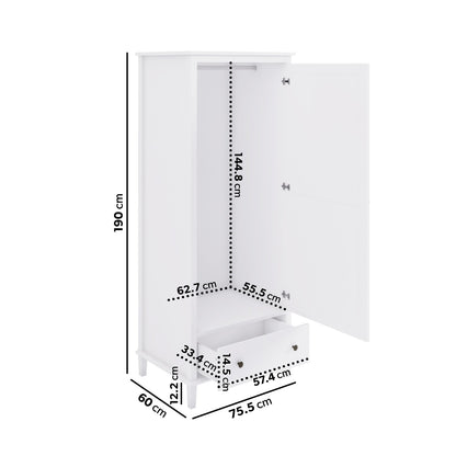 Kids White Single Wardrobe with Drawer - Marlowe