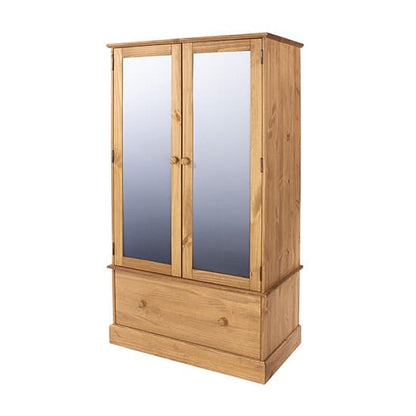 Calixto Wooden Wardrobe With 2 Doors 1 Drawer In Waxed Pine