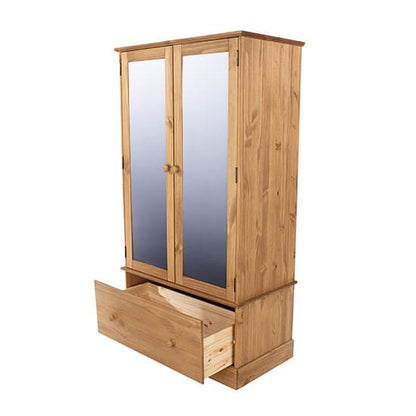 Calixto Wooden Wardrobe With 2 Doors 1 Drawer In Waxed Pine