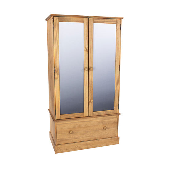 Calixto Wooden Wardrobe With 2 Doors 1 Drawer In Waxed Pine