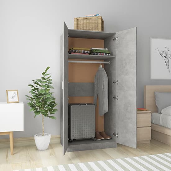 Carlow Wooden Wardrobe With 2 Doors In Concrete Effect