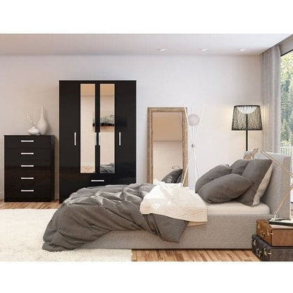 Carola Mirrored Wardrobe In Black High Gloss And 4 Doors