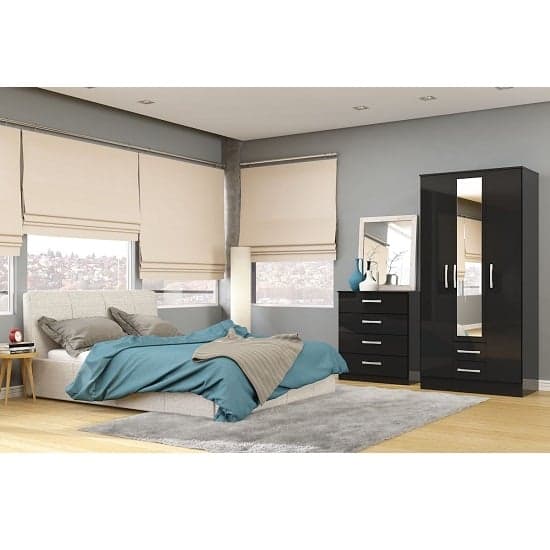 Carola Mirrored Wardrobe In Black High Gloss With 3 Doors
