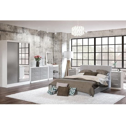 Carola Mirrored Sliding 2 Door Wardrobe In White And Grey High Gloss