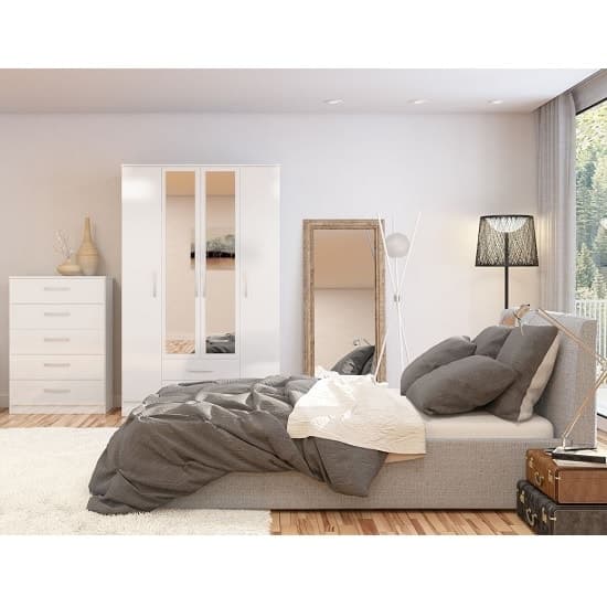 Carola Mirrored Wardrobe In White High Gloss And 4 Doors