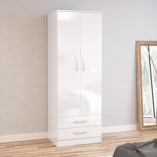 Carola Combi Wardrobe In White High Gloss With 2 Doors