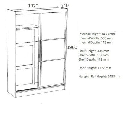 Carola Mirrored Sliding Wardrobe In Grey High Gloss With 2 Doors