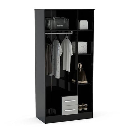 Carola Mirrored Wardrobe In Black High Gloss With 3 Doors