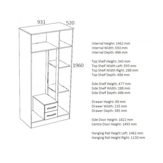 Carola Mirrored Wardrobe In Walnut Black High Gloss And 3 Doors