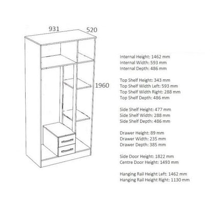 Carola Mirrored Wardrobe In Walnut Black High Gloss And 3 Doors