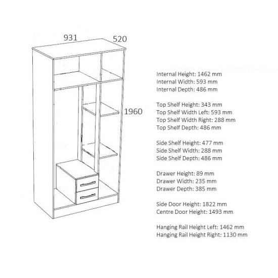 Carola Mirrored Wardrobe In Grey High Gloss With 3 Doors