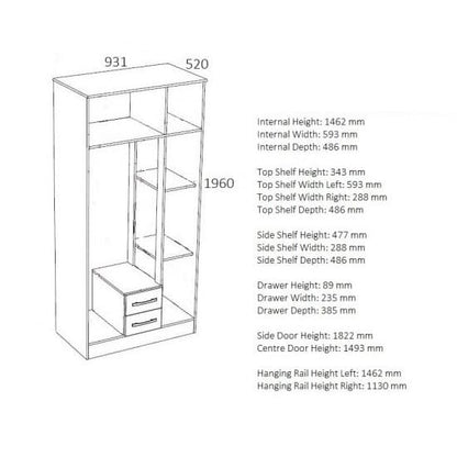 Carola Mirrored Wardrobe In Grey High Gloss With 3 Doors