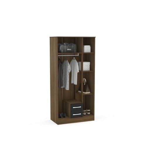 Carola Mirrored Wardrobe In Walnut Black High Gloss And 3 Doors
